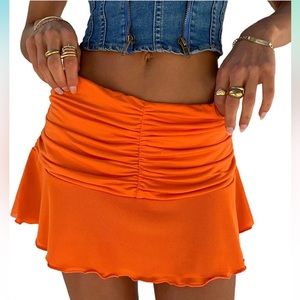 Orange Ruched Ruffle Skirt